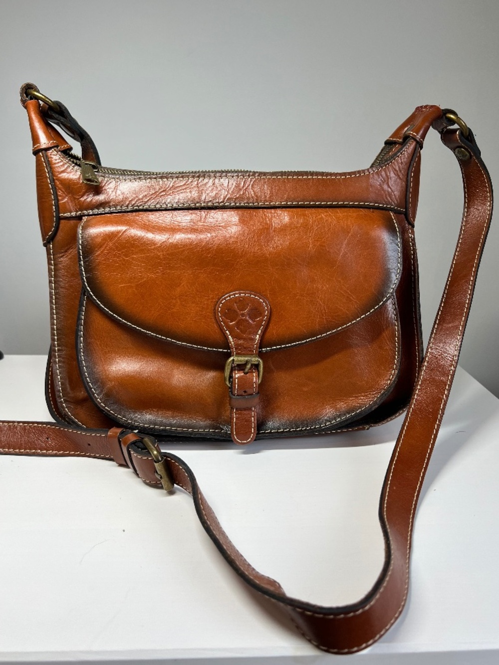 Patricia Nash Brown Leather Crossbody Heritage Saddlebag